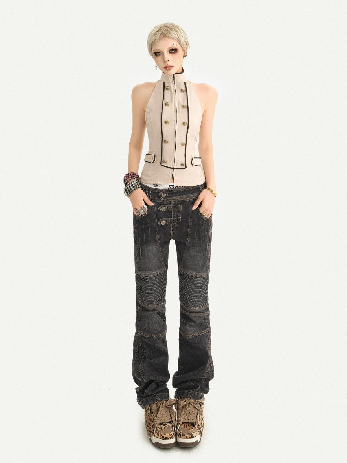 Nico Molly Retro Washed Pleated Biker Women&