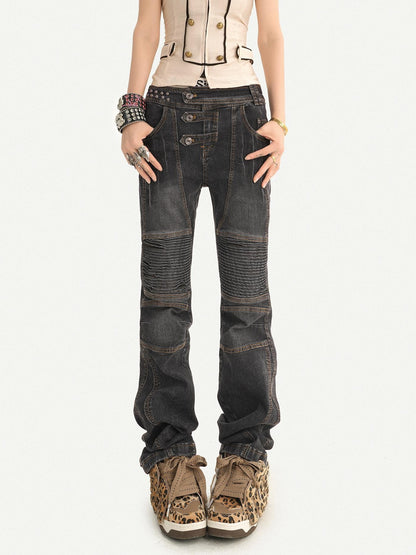 Nico Molly Retro Washed Pleated Biker Women&