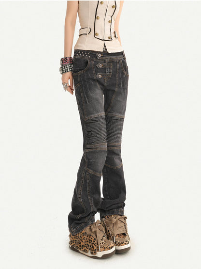 Nico Molly Retro Washed Pleated Biker Women&