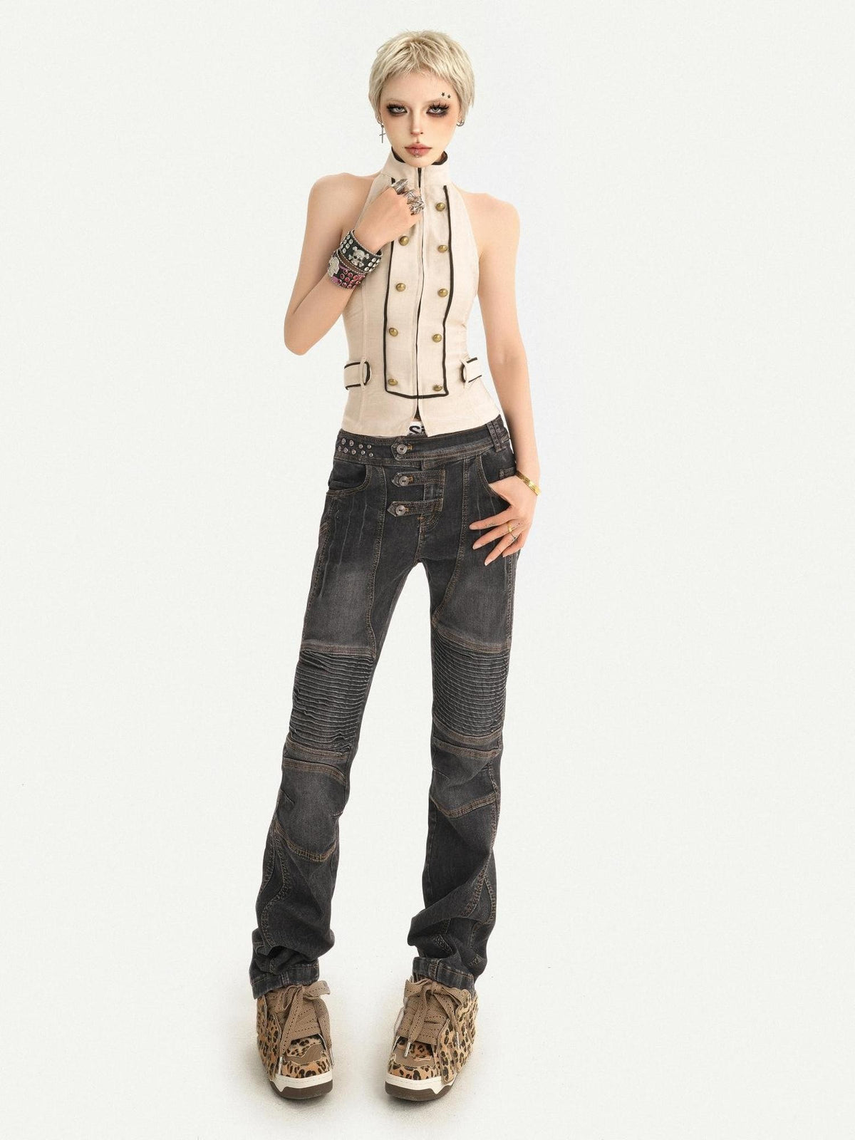 Nico Molly Retro Washed Pleated Biker Women&