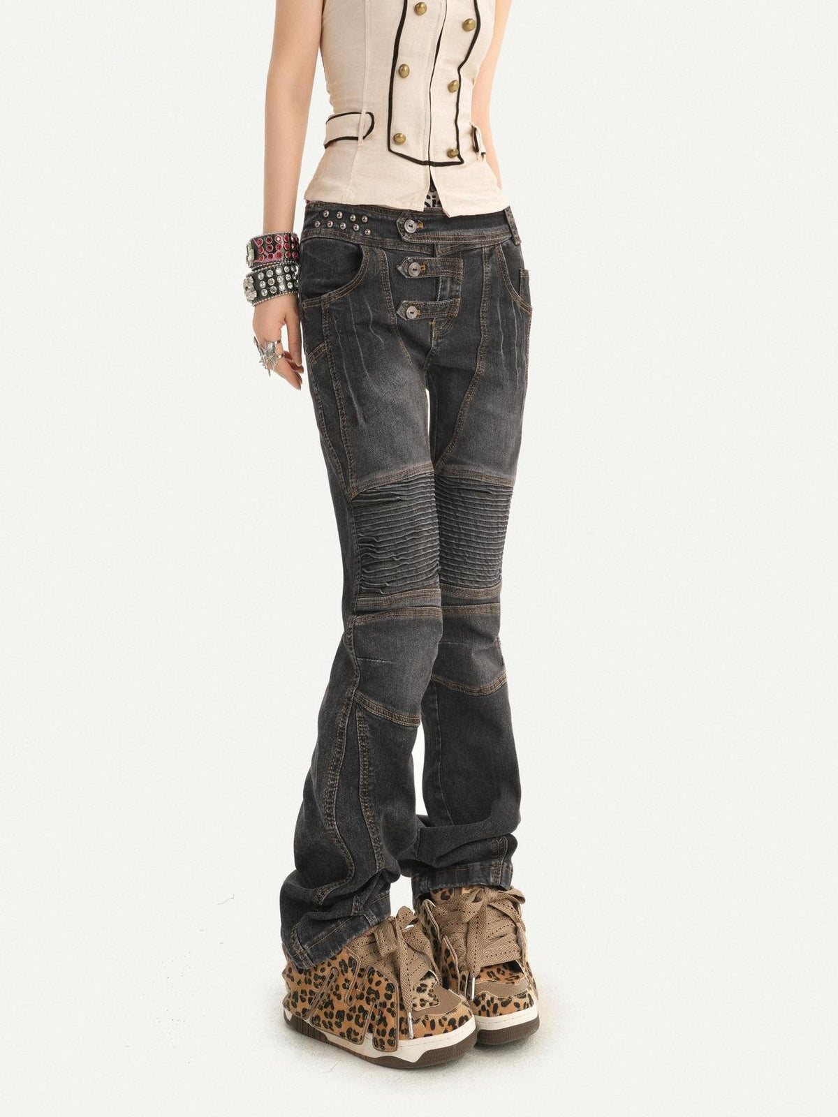 Nico Molly Retro Washed Pleated Biker Women&