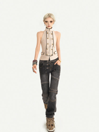 Nico Molly Retro Washed Pleated Biker Women&