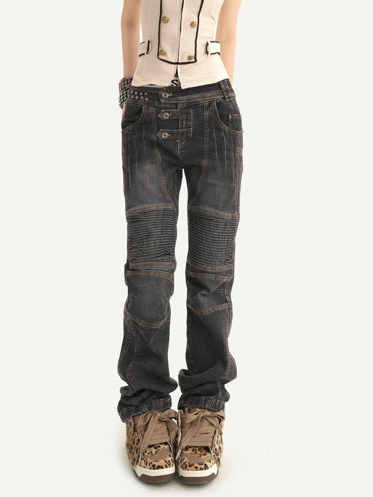 Nico Molly Retro Washed Pleated Biker Women&