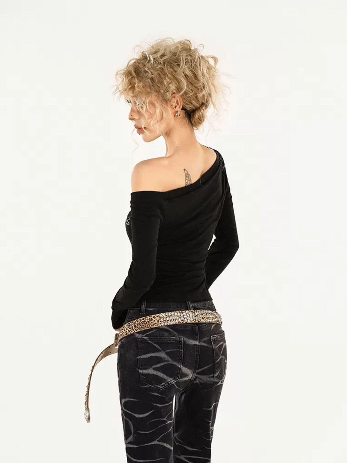 Nico Molly Rhinestone Print Asymmetric Shoulder Women&