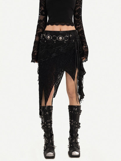 Nico Molly Romantic Gothic Asymmetric Fringe Belted Layered Women&