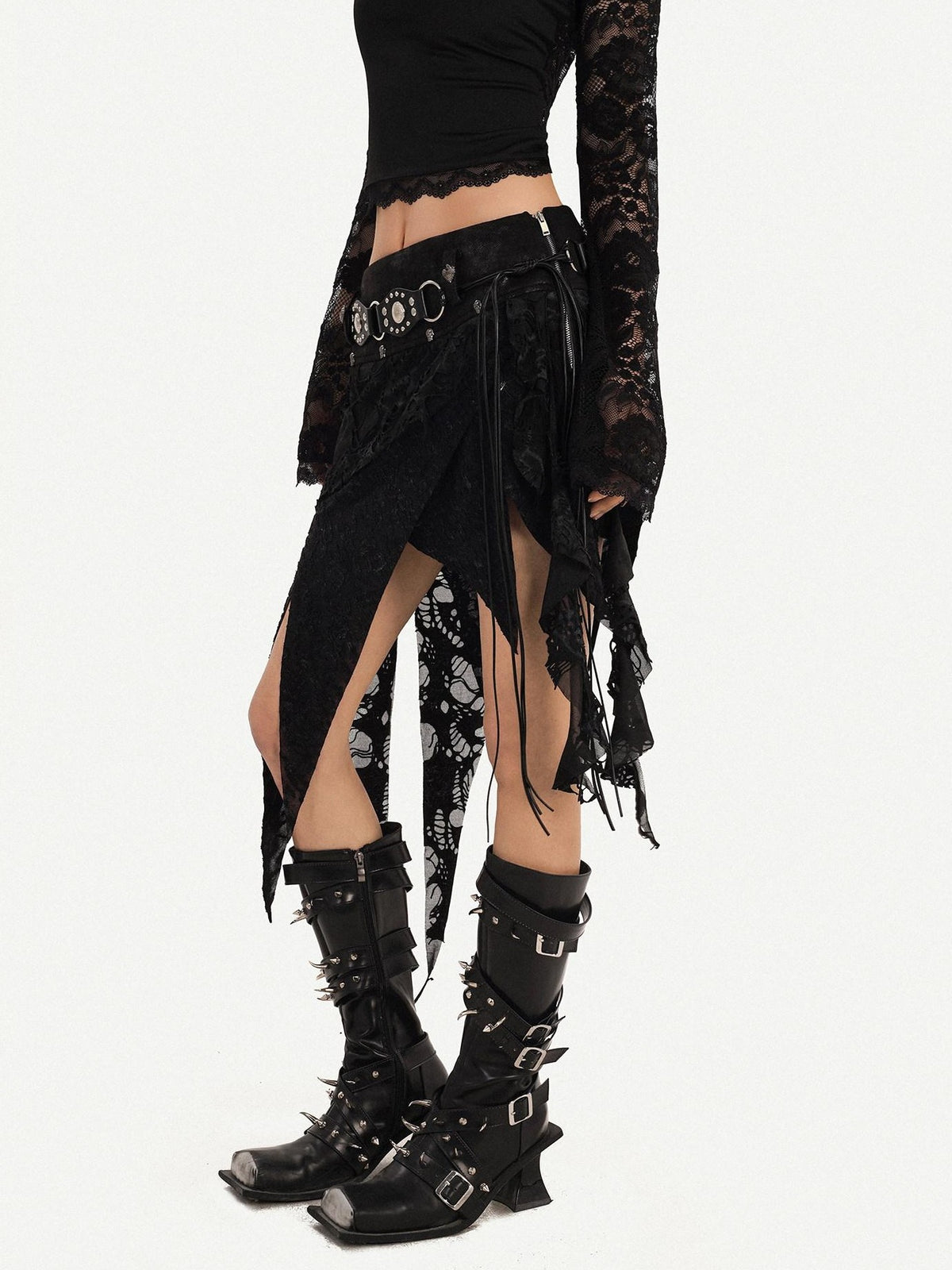 Nico Molly Romantic Gothic Asymmetric Fringe Belted Layered Women&
