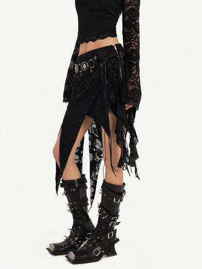 Nico Molly Romantic Gothic Asymmetric Fringe Belted Layered Women&
