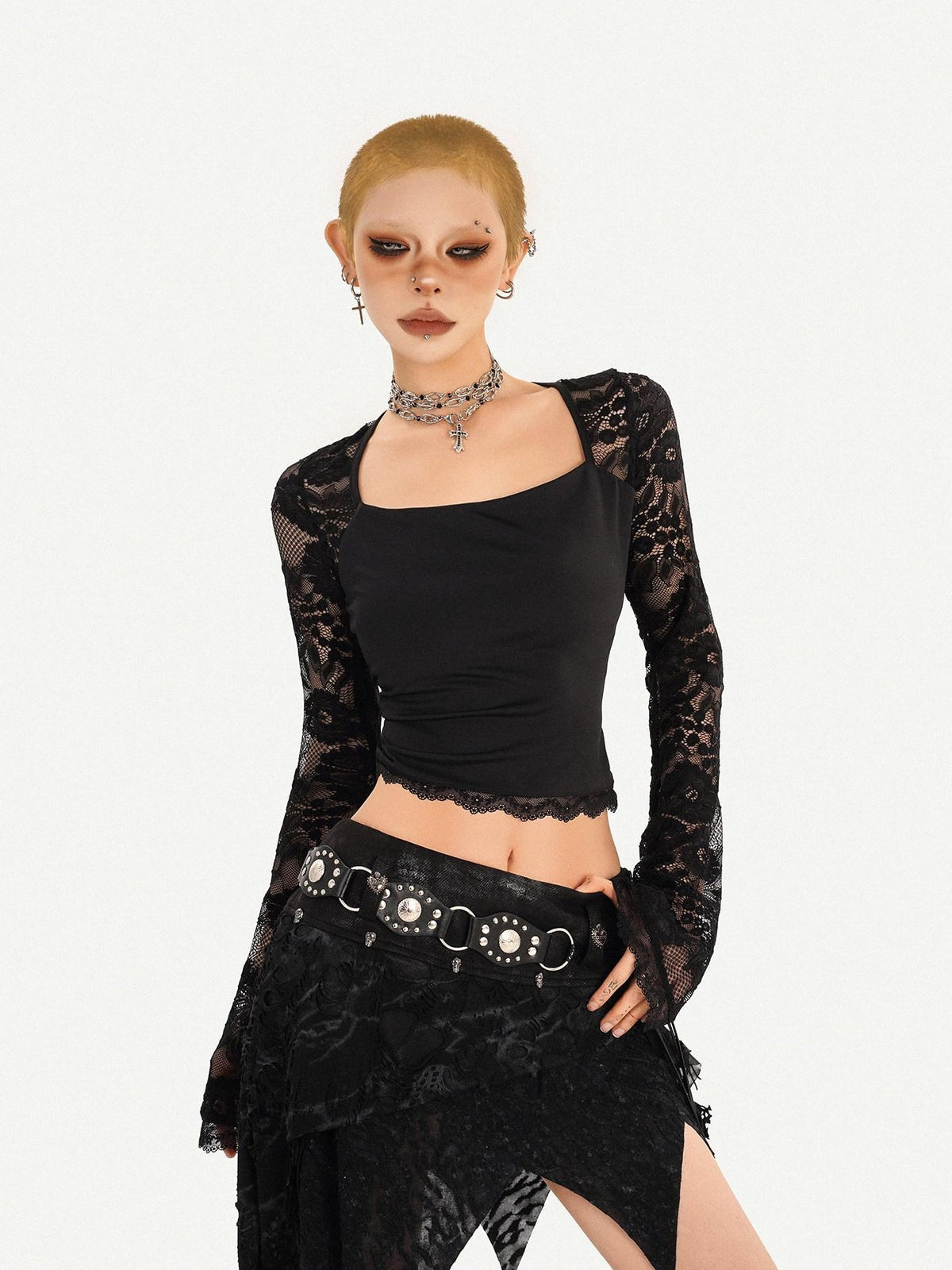 Nico Molly Romantic Gothic Asymmetric Fringe Belted Layered Women&