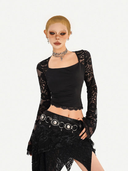Nico Molly Romantic Gothic Asymmetric Fringe Belted Layered Women&