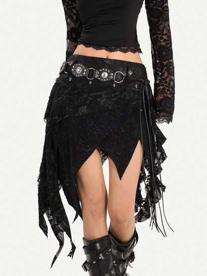 Nico Molly Romantic Gothic Asymmetric Fringe Belted Layered Women&