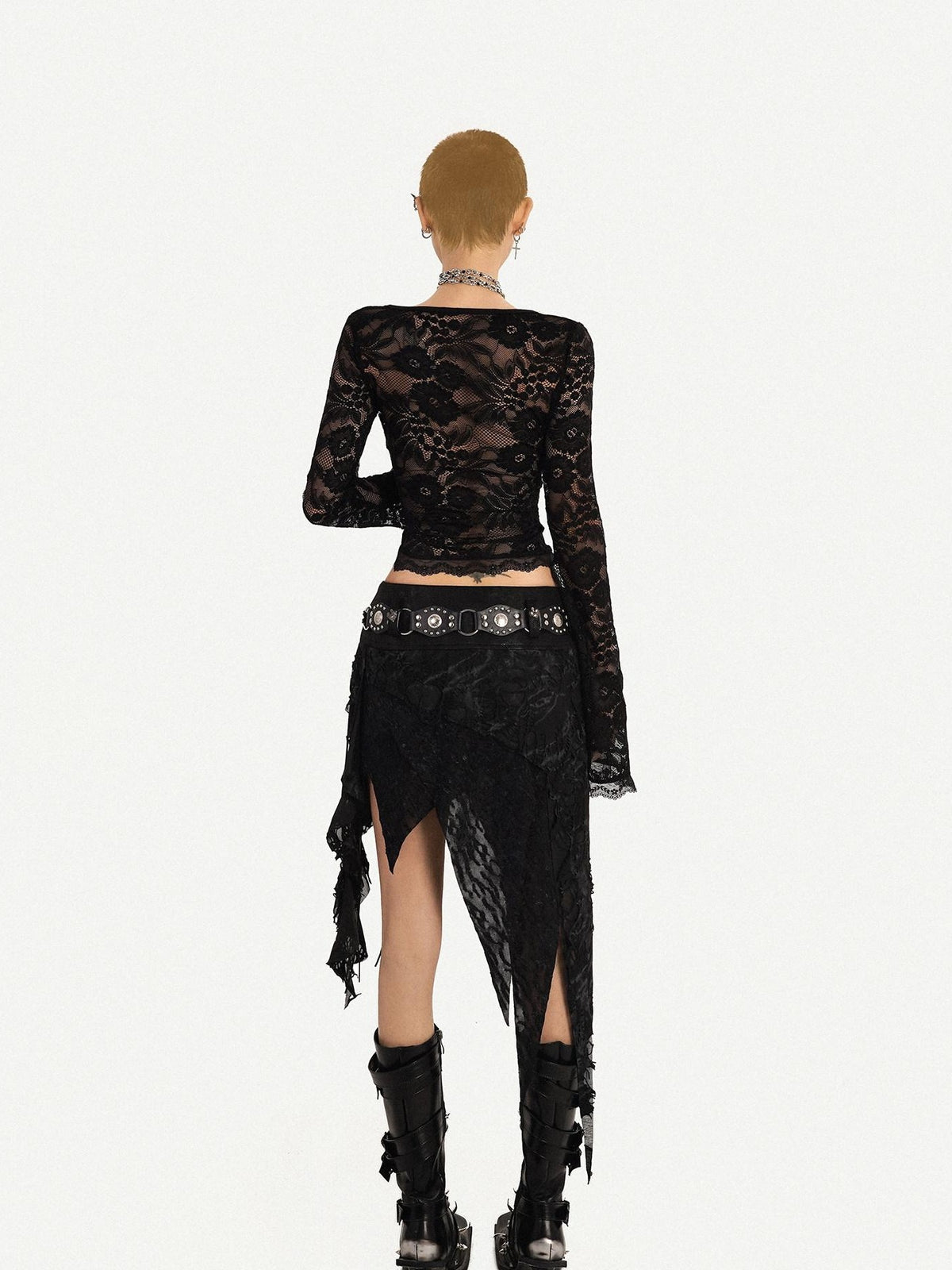 Nico Molly Romantic Gothic Asymmetric Fringe Belted Layered Women&