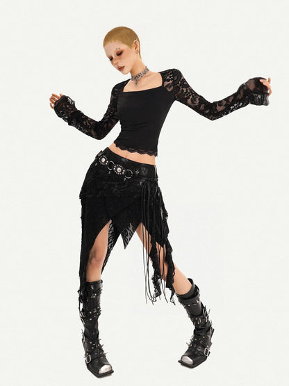 Nico Molly Romantic Gothic Asymmetric Fringe Belted Layered Women&