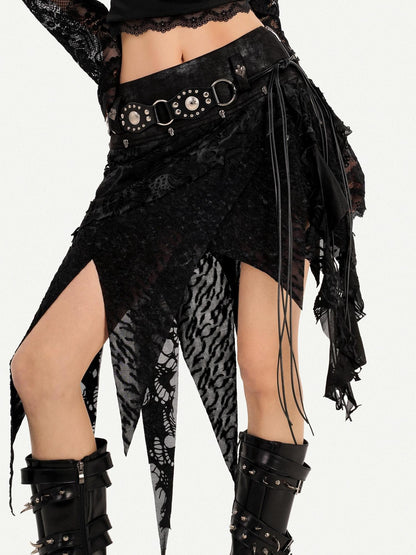 Nico Molly Romantic Gothic Asymmetric Fringe Belted Layered Women&