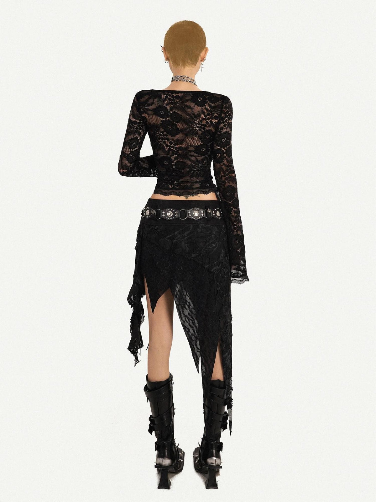 Nico Molly Romantic Gothic Asymmetric Fringe Belted Layered Women&