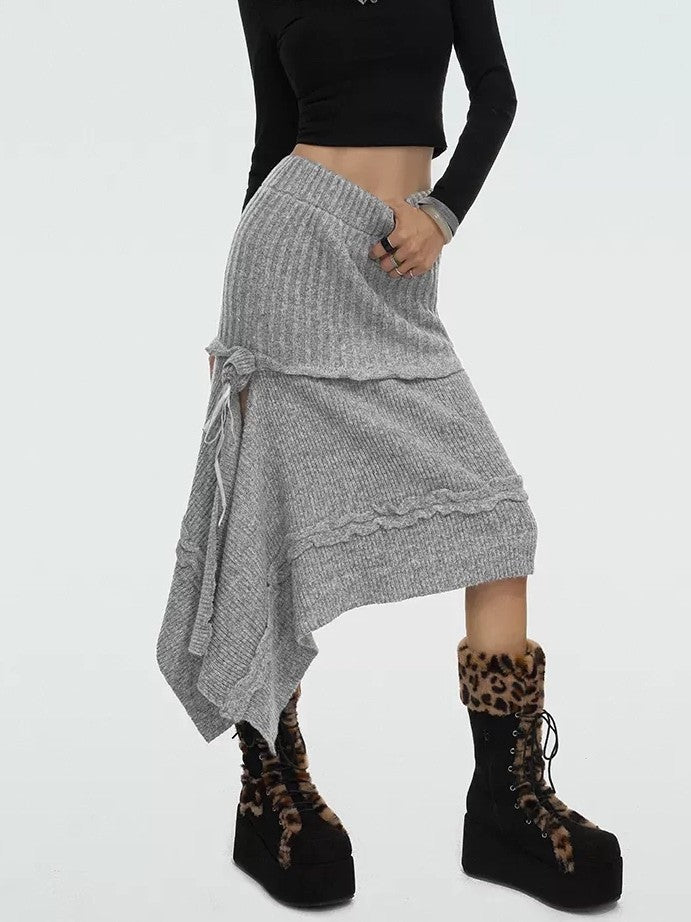 Nico Molly Rose Ribbon Asymmetrical Mid Waist Solid Vintage A Line Women&