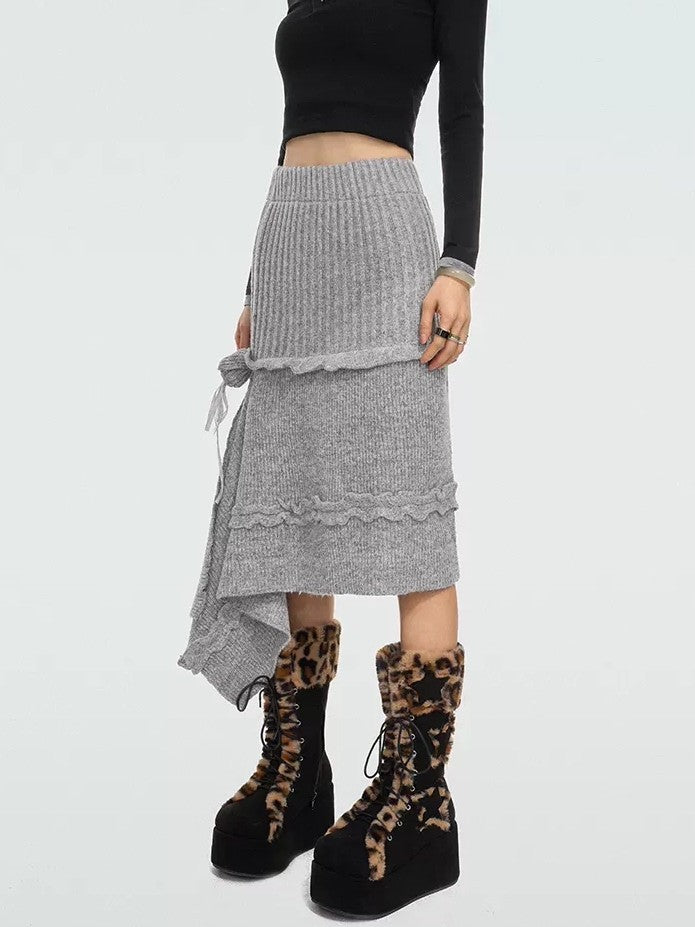 Nico Molly Rose Ribbon Asymmetrical Mid Waist Solid Vintage A Line Women&