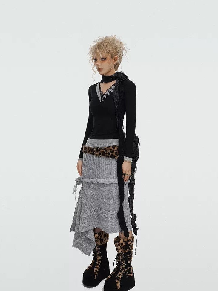 Nico Molly Rose Ribbon Asymmetrical Mid Waist Solid Vintage A Line Women&