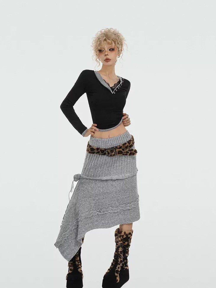 Nico Molly Rose Ribbon Asymmetrical Mid Waist Solid Vintage A Line Women&