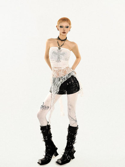 Nico Molly Sexy Black Y2k Fringed Solid Slim Fit Punk Women&