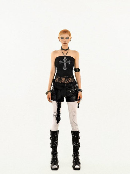 Nico Molly Sexy Black Y2k Fringed Solid Slim Fit Punk Women&