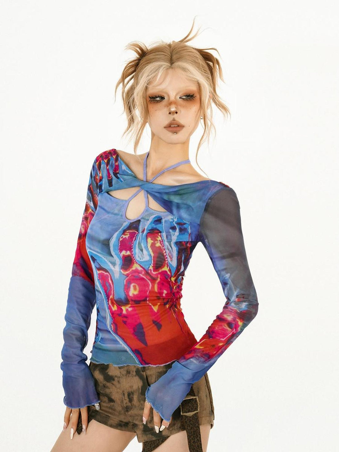 Nico Molly Sexy Cutout Halter Slim Fit Printed Women&