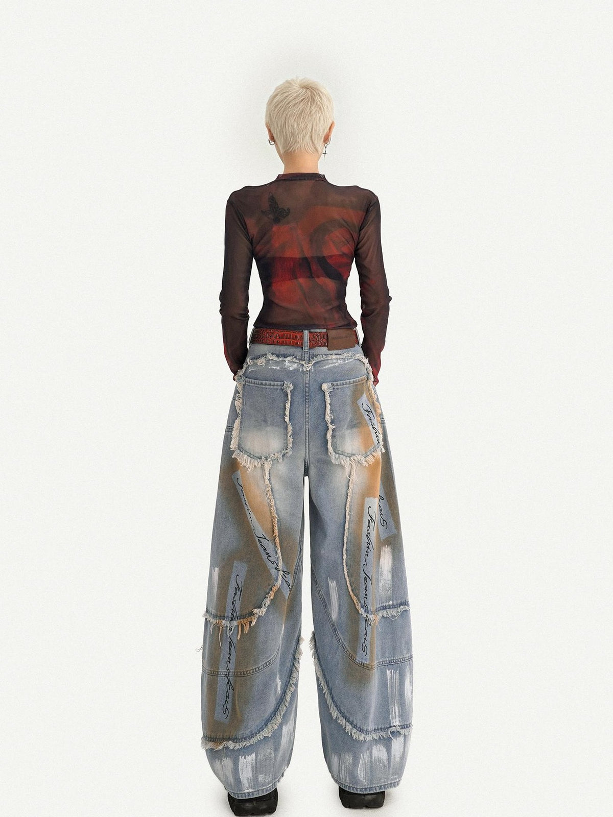 Nico Molly Sheer Gothic Red Letter Print Slim Fit Women&