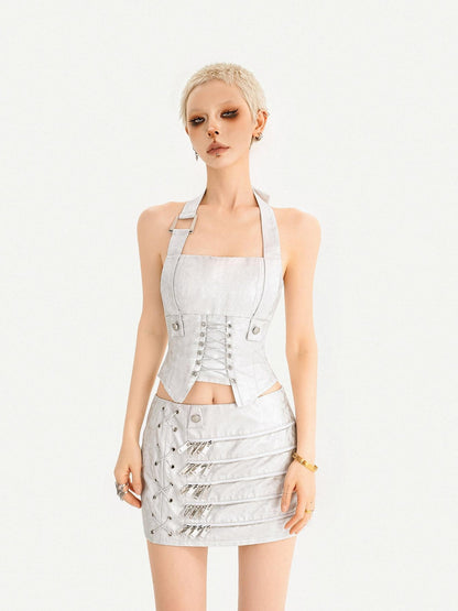 Nico Molly Silver Cyberpunk Metallic Biker Slim Women&
