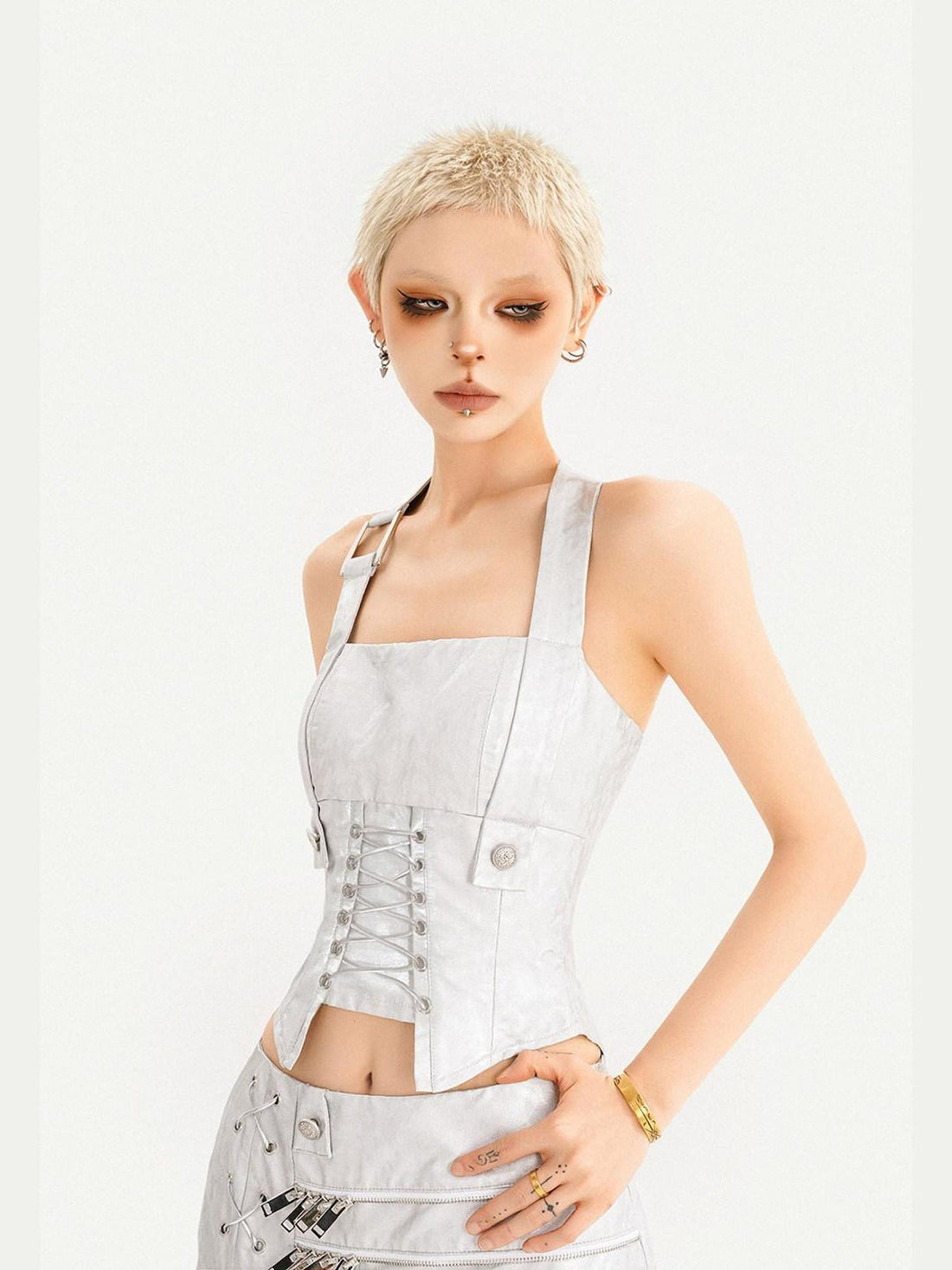 Nico Molly Silver Cyberpunk Metallic Biker Slim Women&