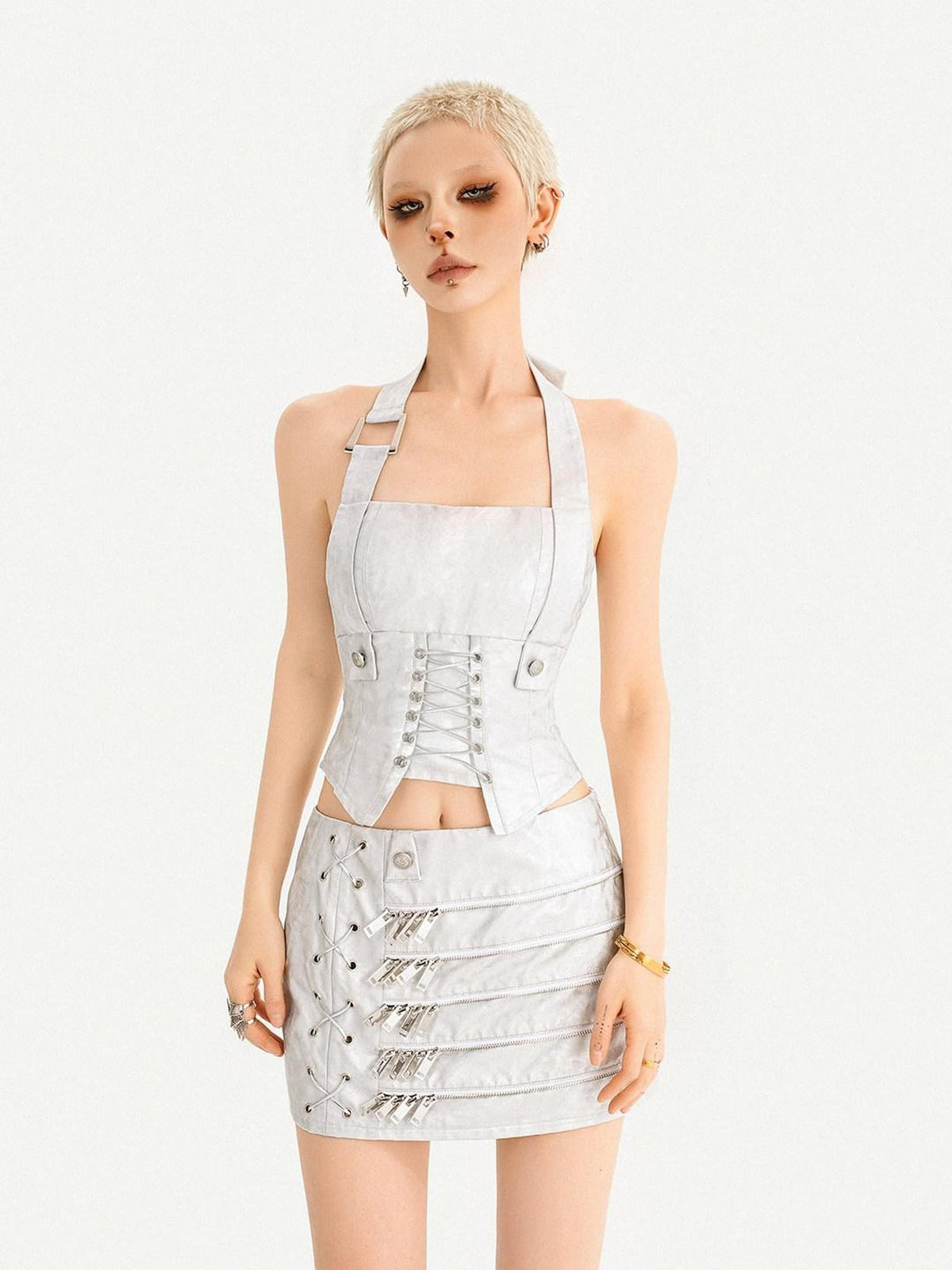 Nico Molly Silver Cyberpunk Metallic Biker Slim Women&