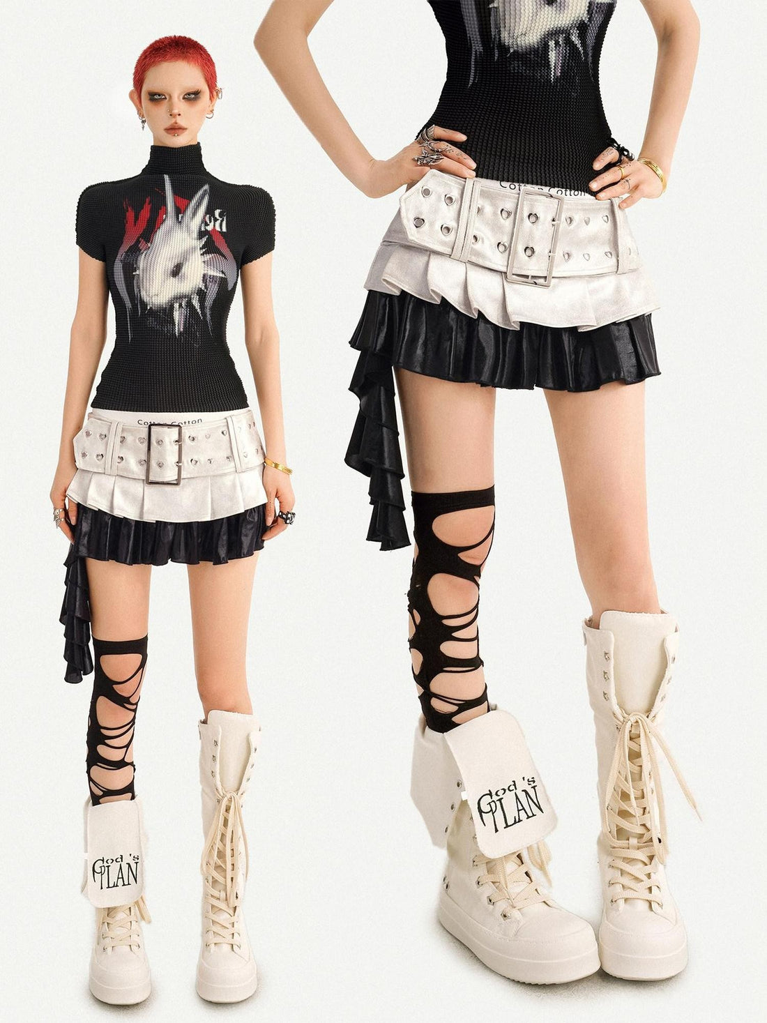 Nico Molly Silver Distressed Wide Belt Spliced Pleated Low Waist Women&