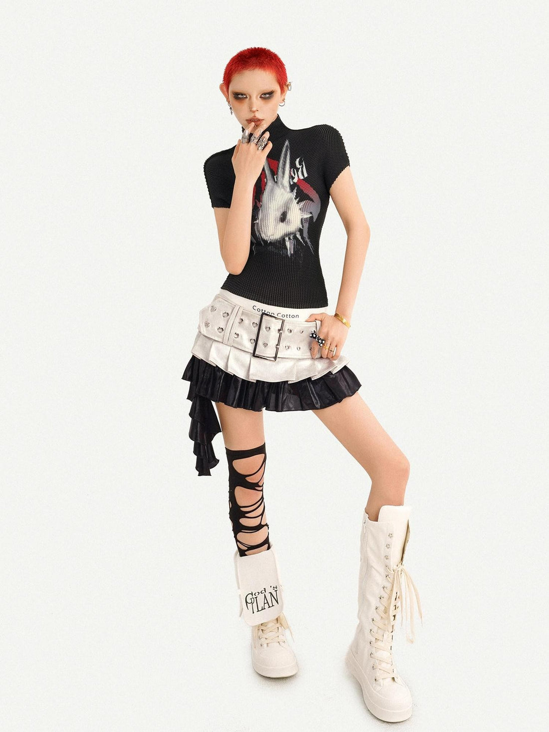 Nico Molly Silver Distressed Wide Belt Spliced Pleated Low Waist Women&