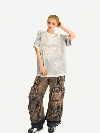 Nico Molly Silver Lace Panel Embroidered Sporty Women&