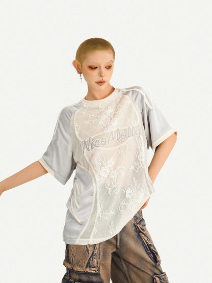 Nico Molly Silver Lace Panel Embroidered Sporty Women&