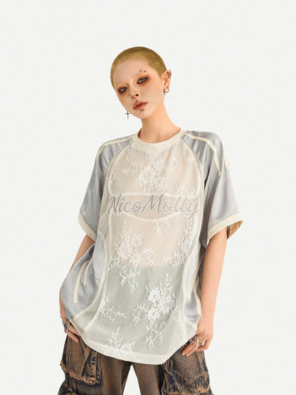 Nico Molly Silver Lace Panel Embroidered Sporty Women&