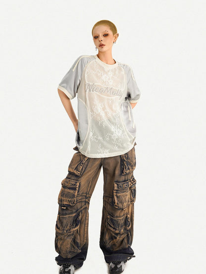 Nico Molly Silver Lace Panel Embroidered Sporty Women&