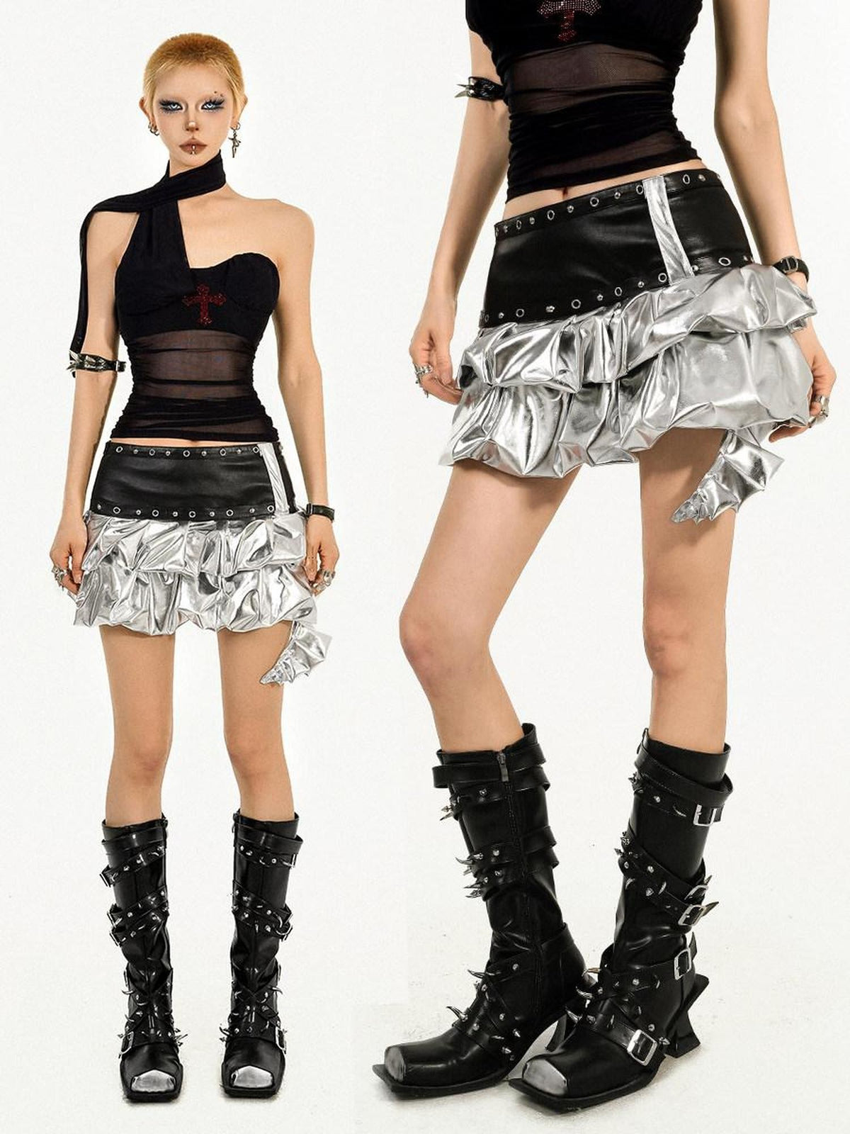 Nico Molly Silver Pleated A Line Street Style Women&