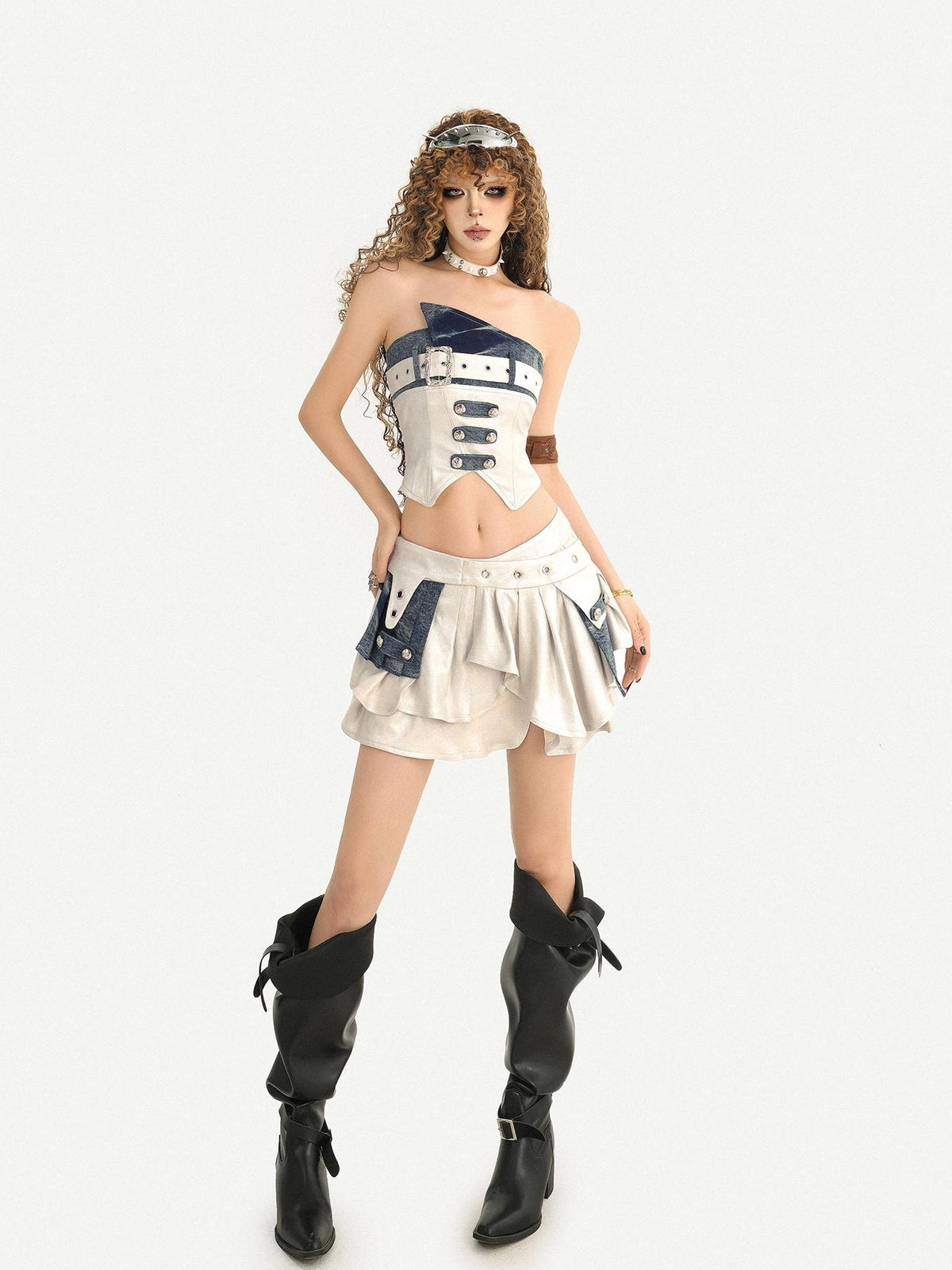 Nico Molly Silver Studded Patchwork Strapless Women&