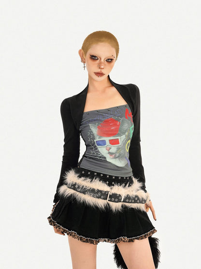 Nico Molly Skull Print Faux Two Piece Bustier Women&