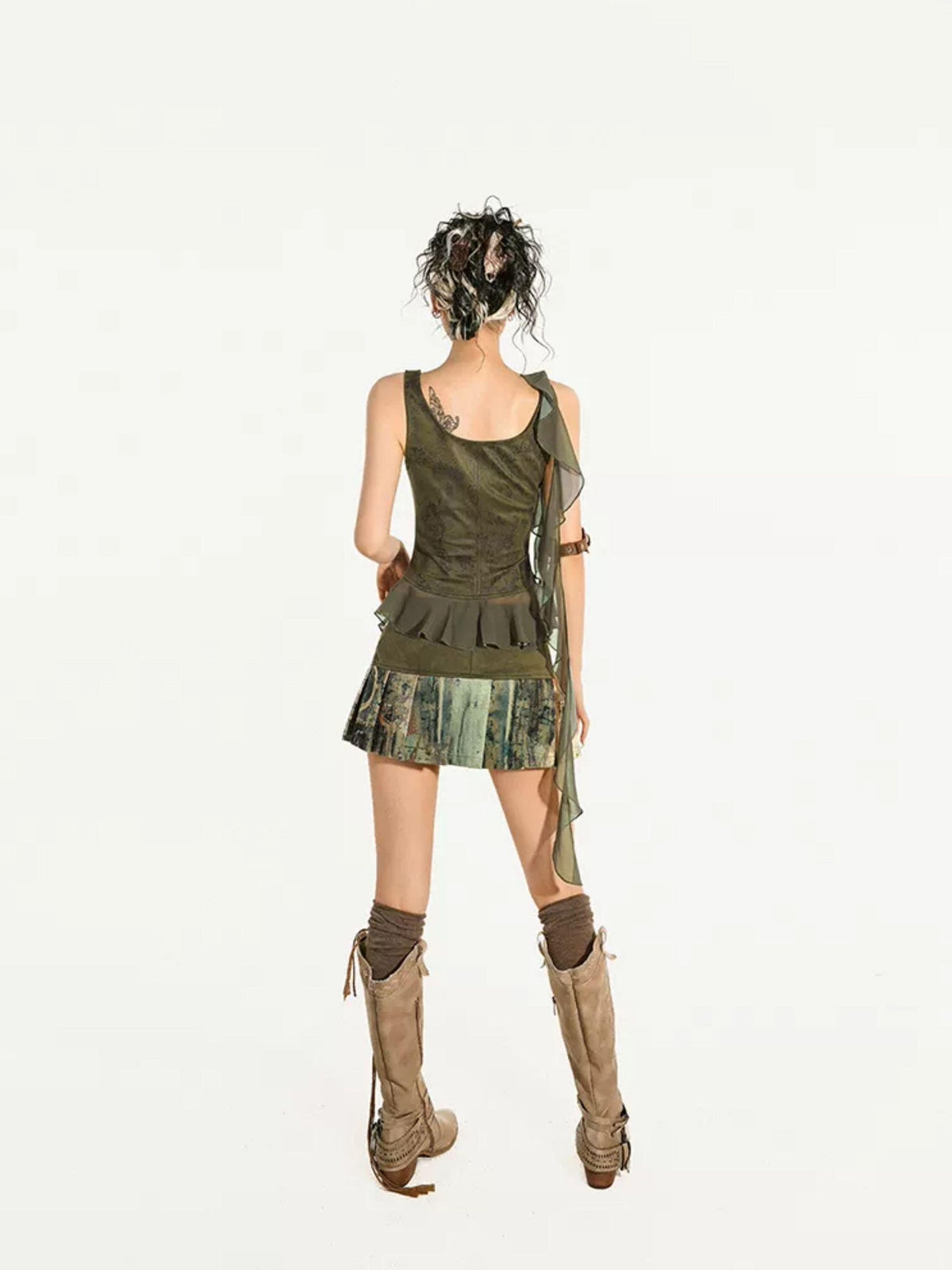 Nico Molly Solid Green Ribbon Tie Zipper Slim Fit Figure Flattering Women&