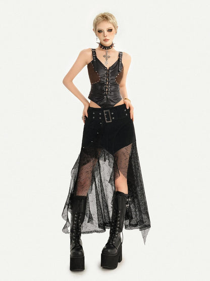 Nico Molly Steampunk Patchwork Asymmetric Mesh Women&