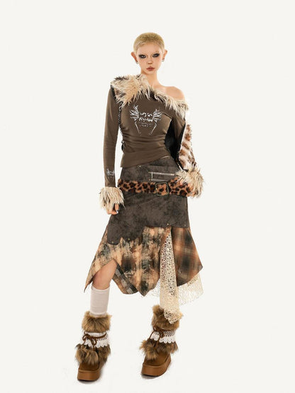 Nico Molly Street Asymmetric Fur Collar Off Shoulder Women&