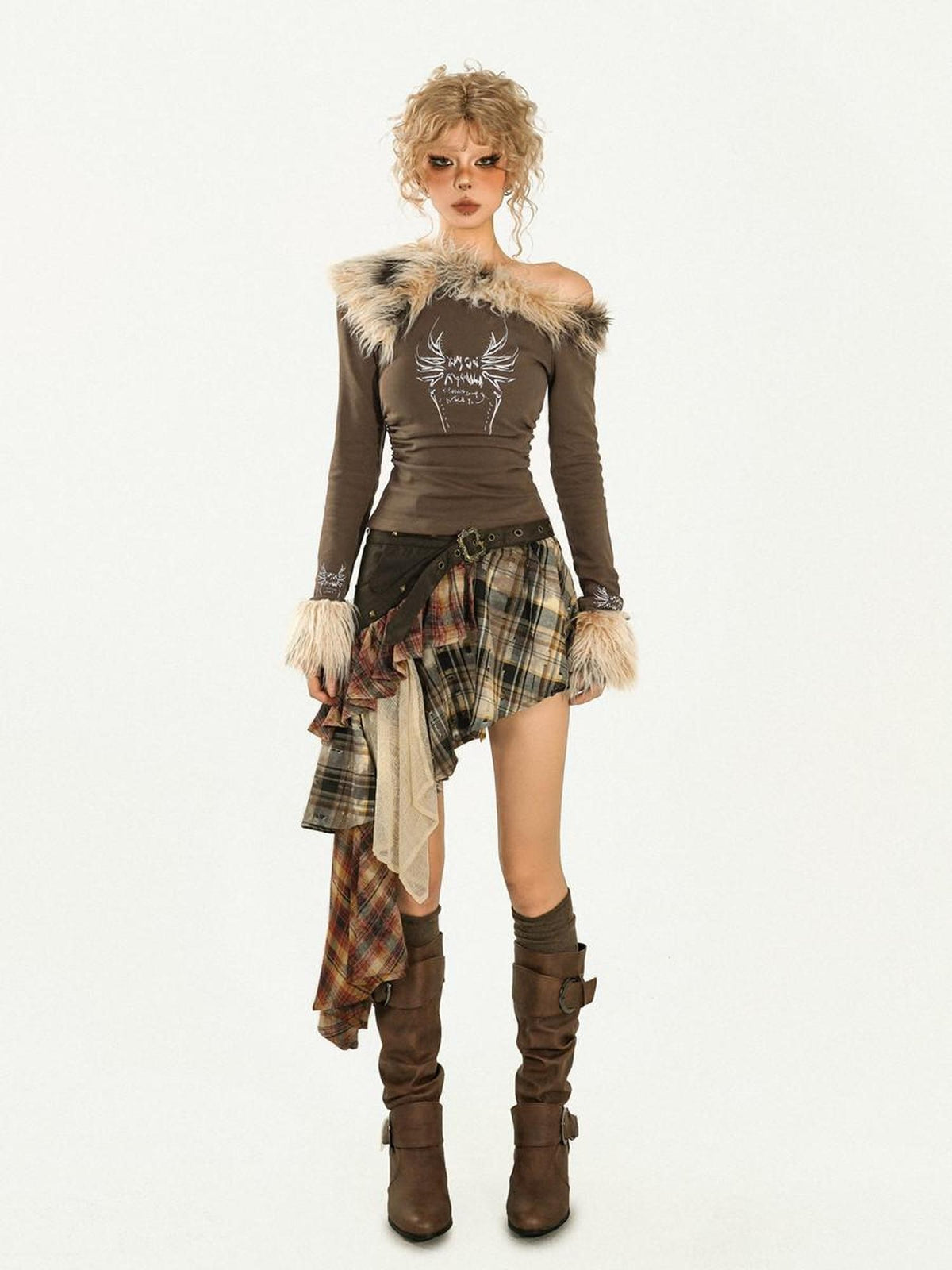 Nico Molly Street Asymmetric Fur Collar Off Shoulder Women&
