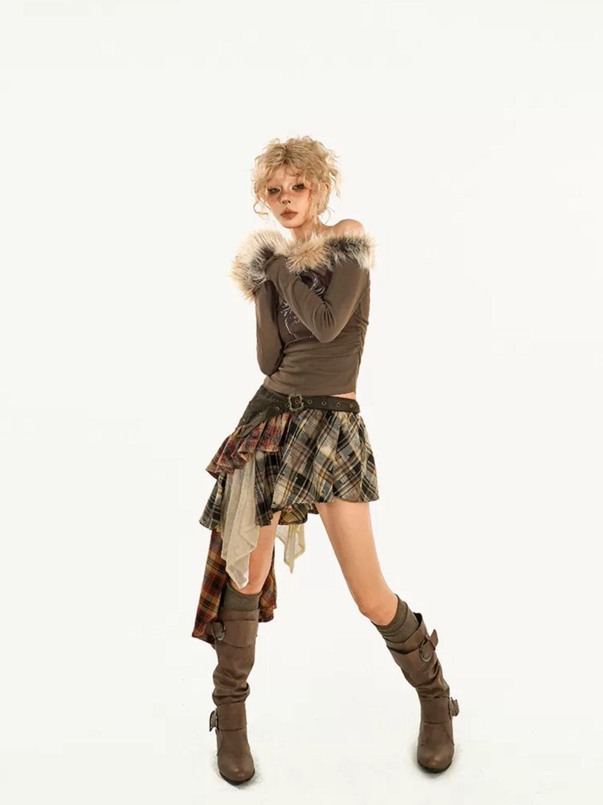Nico Molly Street Asymmetric Fur Collar Off Shoulder Women&