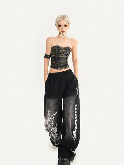 Nico Molly Street Hip Hop Print Loose Natural Waist Women&