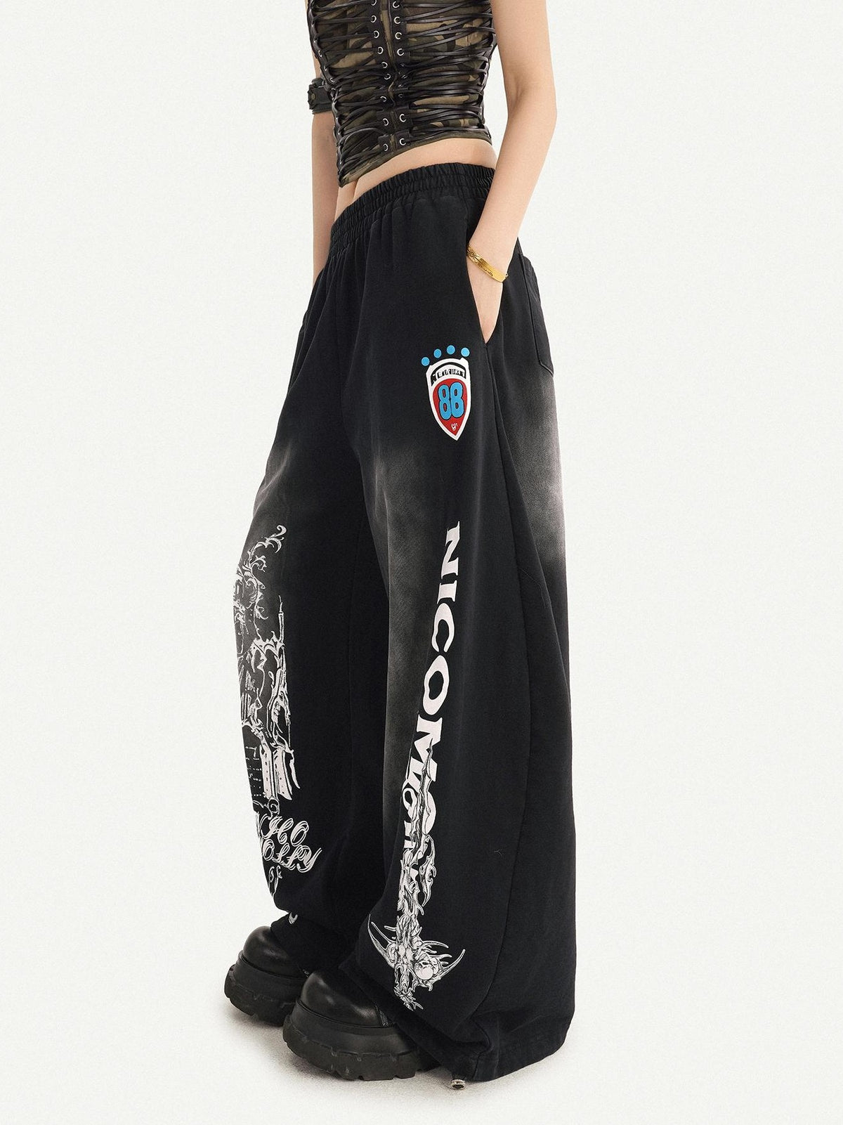 Nico Molly Street Hip Hop Print Loose Natural Waist Women&