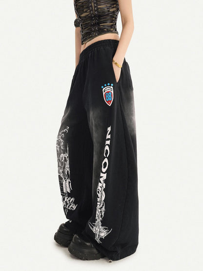 Nico Molly Street Hip Hop Print Loose Natural Waist Women&