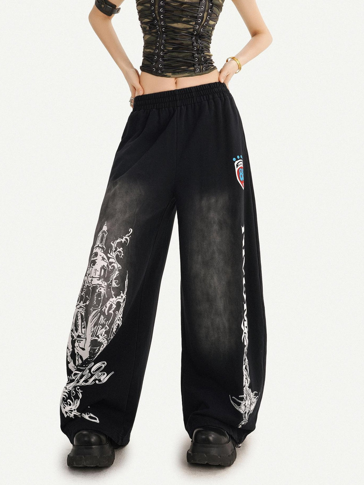 Nico Molly Street Hip Hop Print Loose Natural Waist Women&
