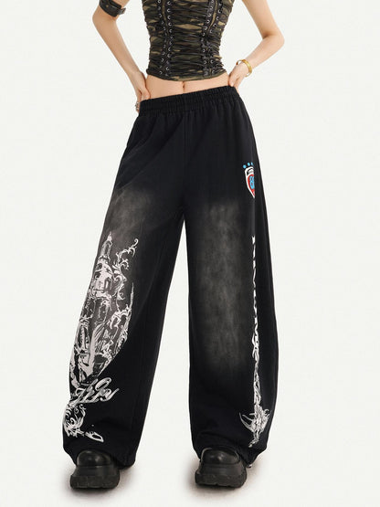 Nico Molly Street Hip Hop Print Loose Natural Waist Women&