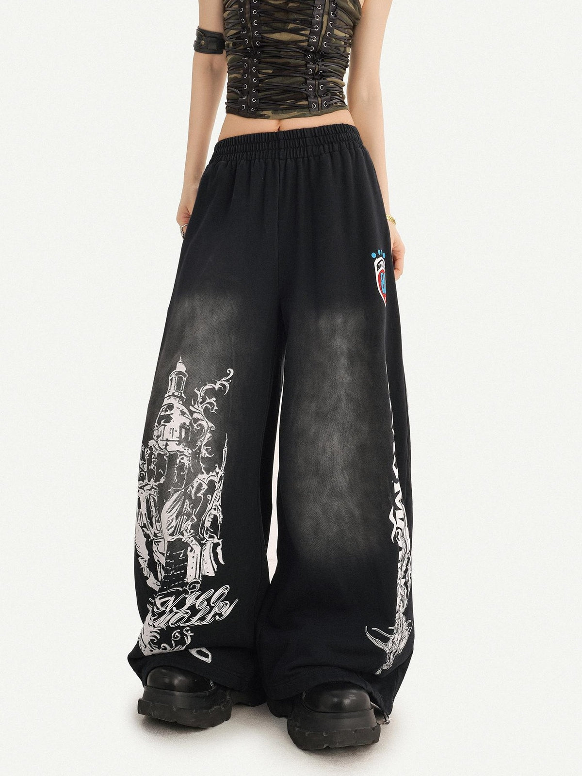 Nico Molly Street Hip Hop Print Loose Natural Waist Women&