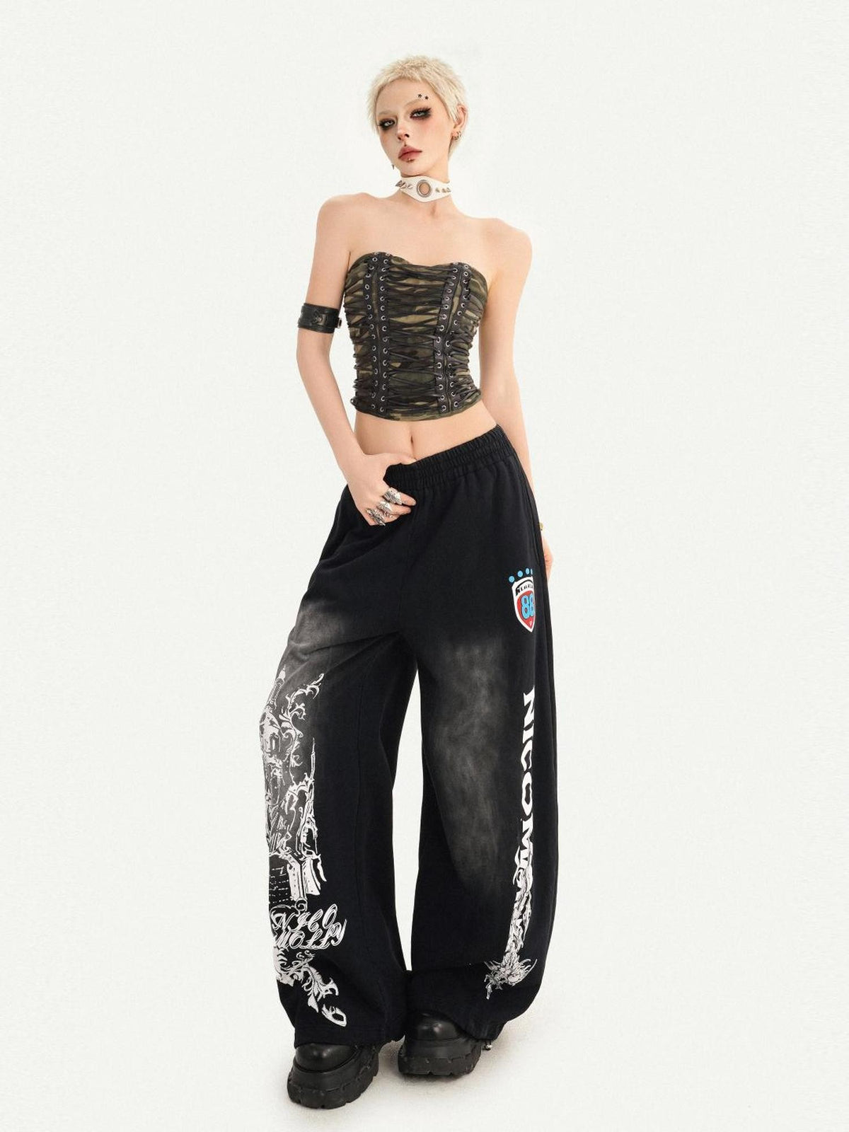 Nico Molly Street Hip Hop Print Loose Natural Waist Women&